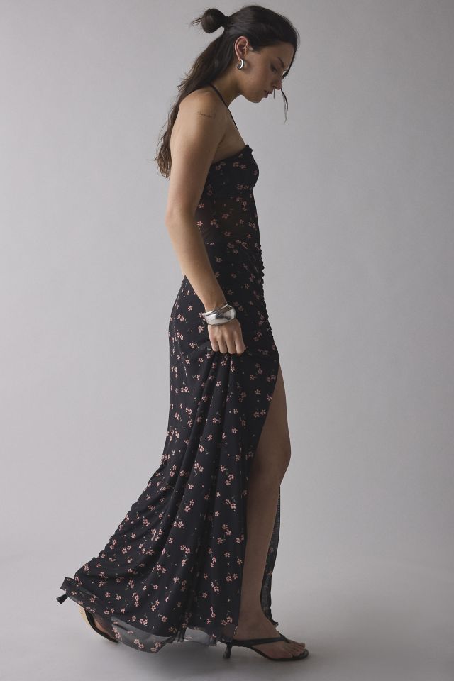 AFRM Britta Ruched Mesh Y-Neck Halter Maxi Dress #3