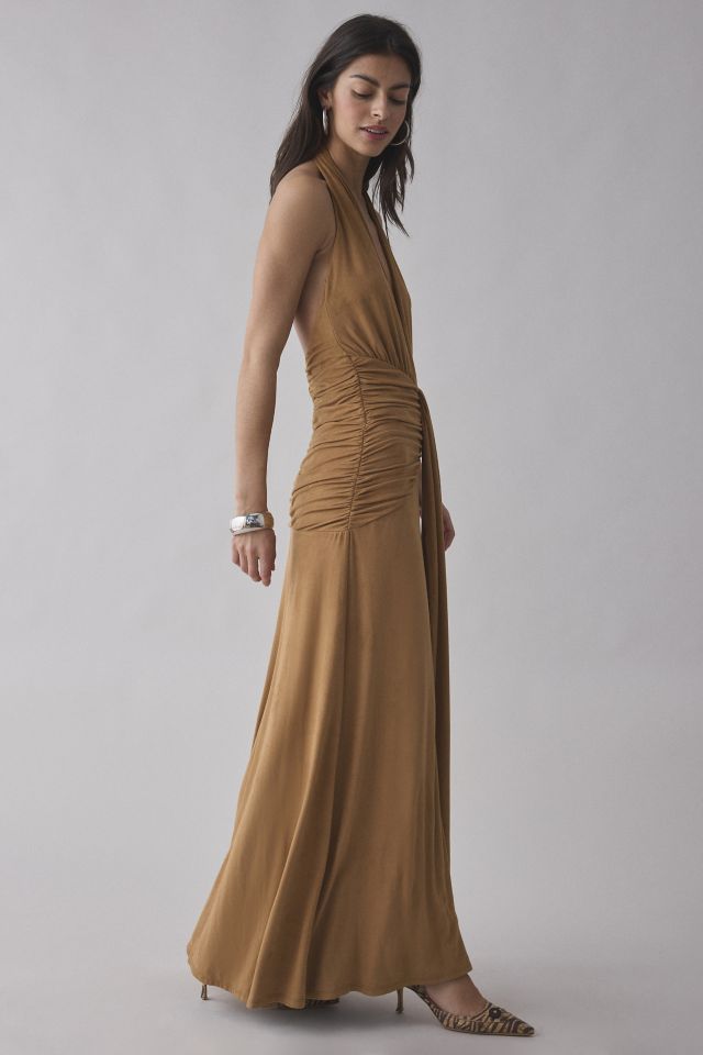 AFRM Heidi Ruched Plunge Halter Maxi Dress #1