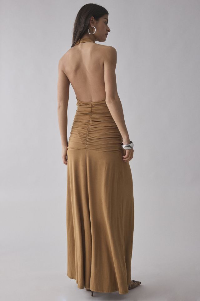 AFRM Heidi Ruched Plunge Halter Maxi Dress #2
