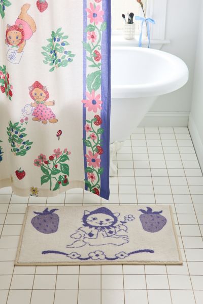 Urban Outfitters Strawberry Cat Plush Tufted Bath Mat In White At  In White