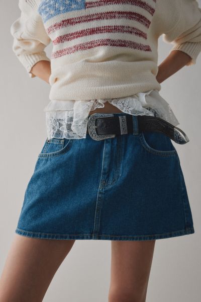 BDG ONNA DENIM MICRO SKIRT IN DARK INDIGO, WOMEN'S AT URBAN OUTFITTERS 