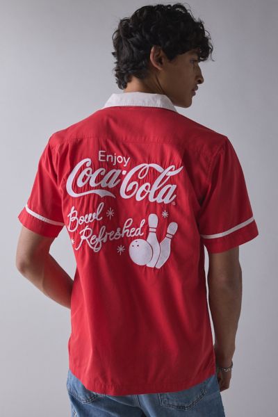 AMERICAN NEEDLE COCA-COLA LEBOWSKI BUTTON-UP SHIRT TOP IN RED, MEN'S AT URBAN OUTFITTERS 