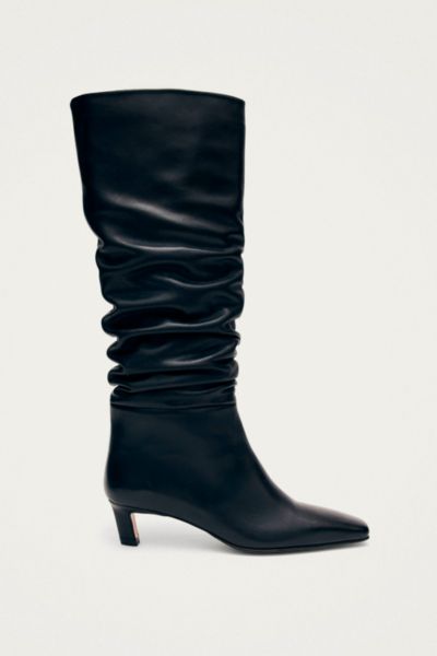 Alohas Kalila Leather Ruched Kitten Heel Boot In Black, Women's At Urban Outfitters In Black
