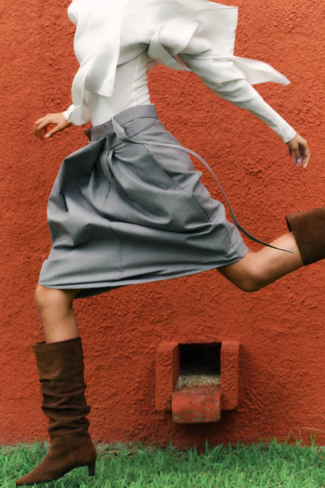 ALOHAS Kalila Leather Ruched Kitten Heel Boot #1