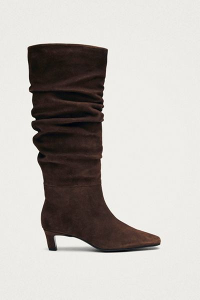 ALOHAS Kalila Leather Ruched Kitten Heel Boot