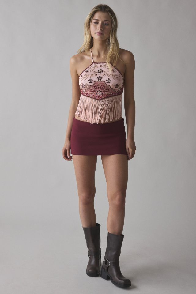 UO Zolli Embroidered Open-Back Fringe Halter Top #2
