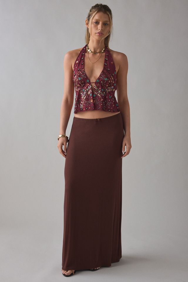 UO Carmellia Embellished Split-Front Flyaway Halter Top #2