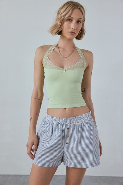 Shop Out From Under Laney Lace Trim Seamless Knit Halter Top In Green, Women's At Urban Outfitters