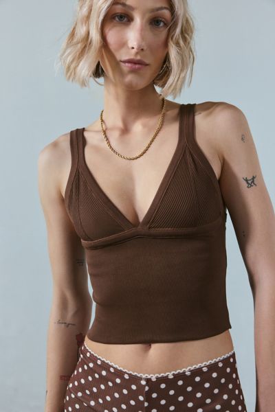 Out From Under Jade Seamless Knit Cutout Tank Top In Chocolate, Women's At Urban Outfitters In Chocolate