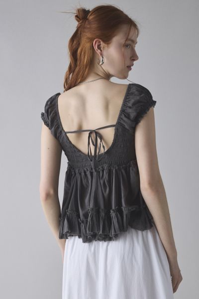 Kimchi Blue Izzy Lace Trim Button-Front Babydoll Blouse
