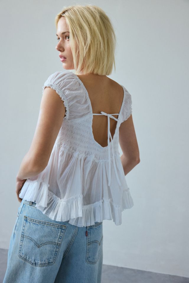 Kimchi Blue Izzy Lace Trim Button-Front Babydoll Blouse