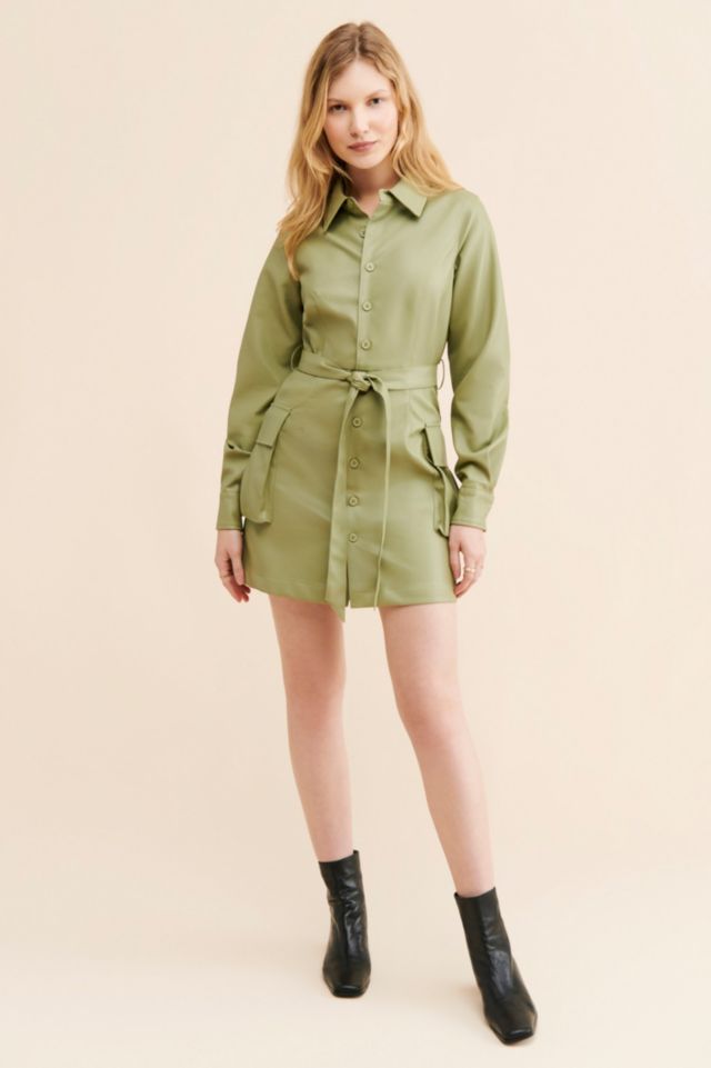 ZGY DENIM Vegan Leather Mini Shirt Dress #3