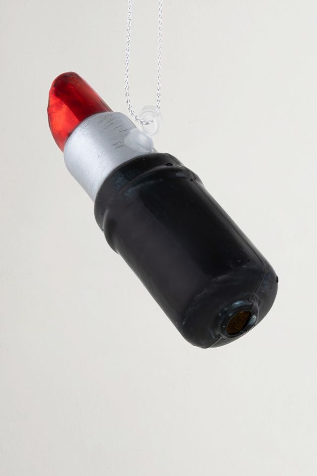 Black and Red Lipstick Glass Christmas Ornament #3