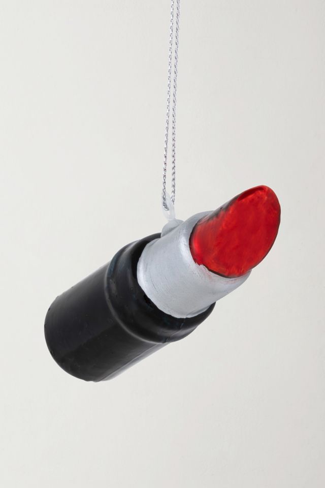 Black and Red Lipstick Glass Christmas Ornament #4