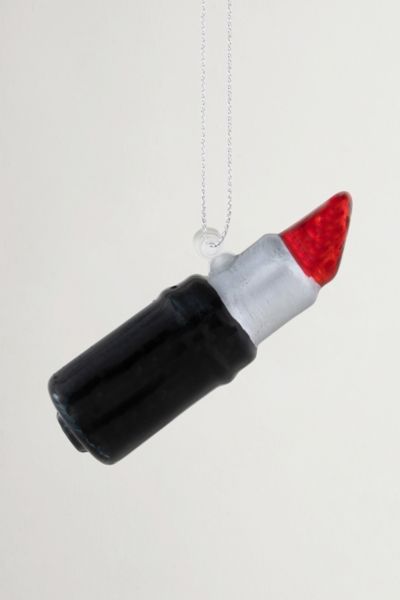 Black and Red Lipstick Glass Christmas Ornament