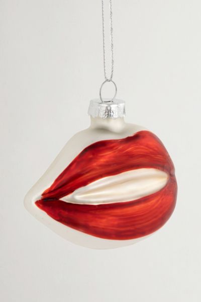 Bright Red Lips Glass Christmas Ornament