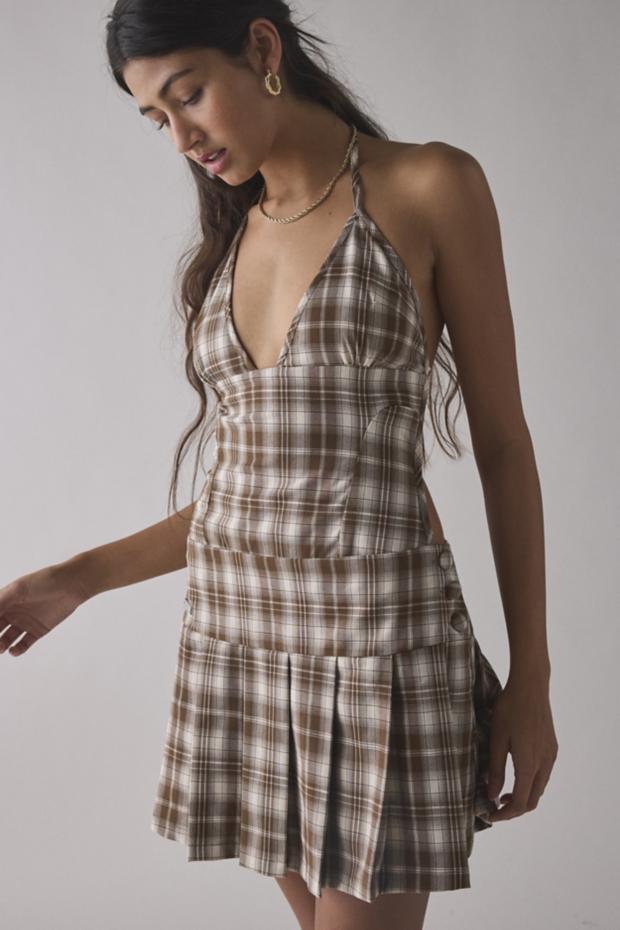 House Of Sunny The Hoxton Check Open-Back Mini Dress
