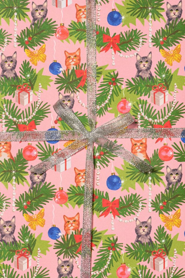 Red Cap Meowy Christmas Holiday Wrapping Paper #1