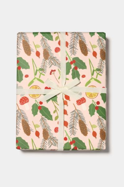 Red Cap Holiday Greens Wrapping Paper