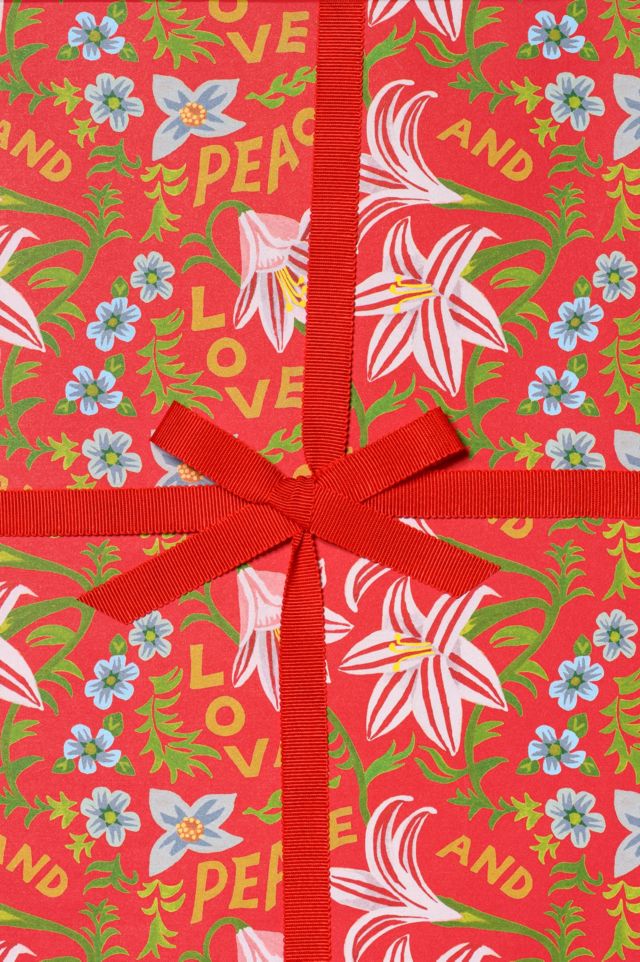 Red Cap Peace and Love Amaryllis Holiday Wrapping Paper #1