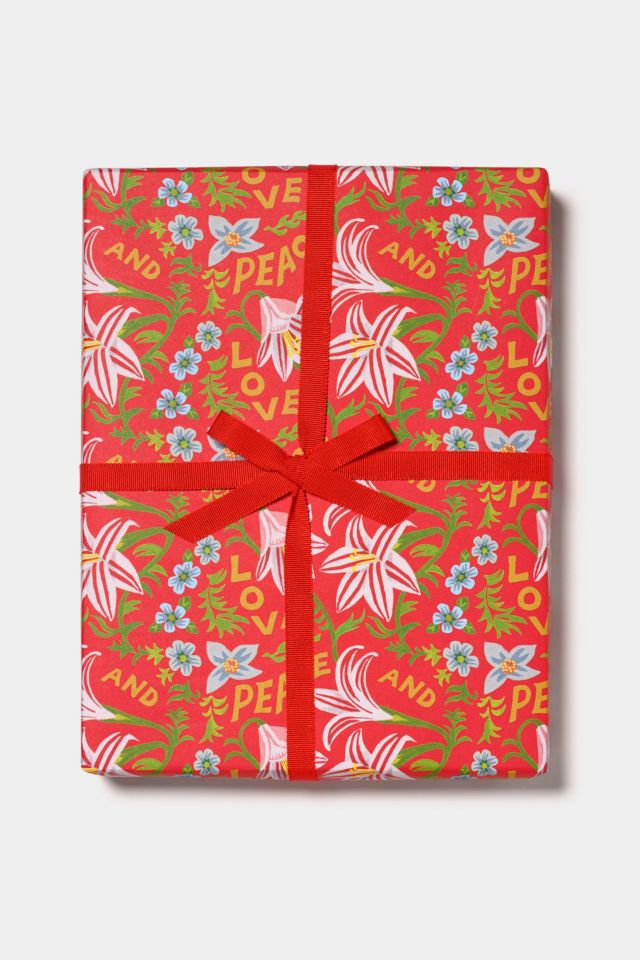 Red Cap Peace and Love Amaryllis Holiday Wrapping Paper