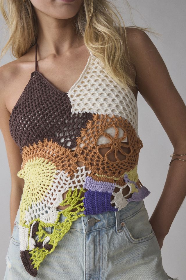 Kimchi Blue Molly Floral Crochet Open-Back Tie Halter Tank Top #1