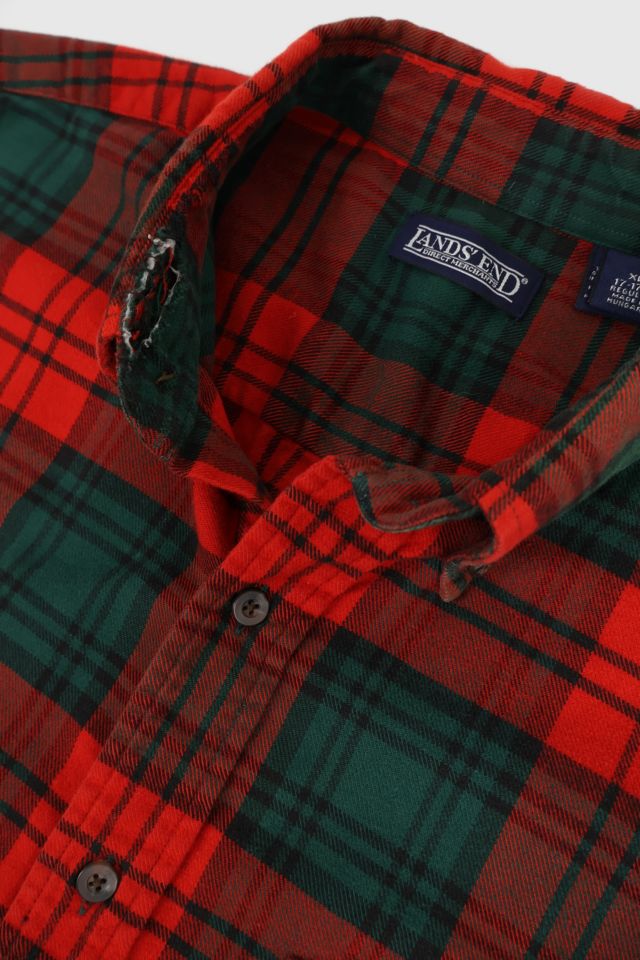 Vintage Frayed Red Plaid Button-Down Shirt #3
