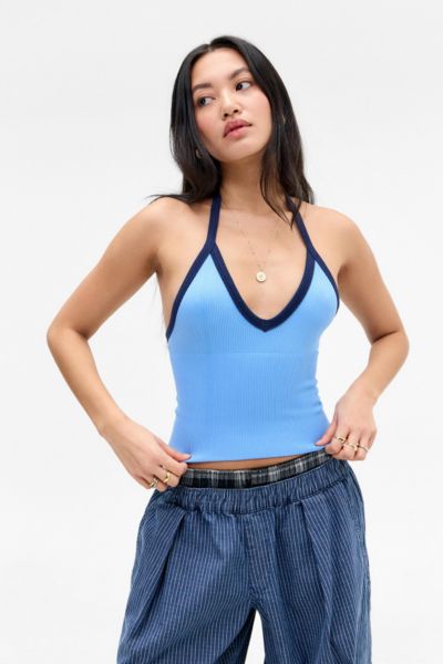 Shop Out From Under Andi Tipped Halter Top In Blue, Women's At Urban Outfitters