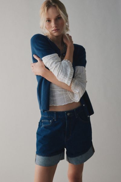 BDG INDIE MID-RISE CUFFED DENIM SHORT IN RINSED DENIM, WOMEN'S AT URBAN OUTFITTERS 