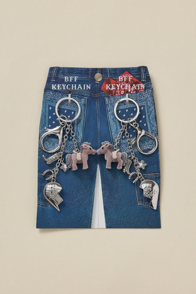 【COSYHARU】keyring brush black blue denim Horse Charm BFF Keychain Set | Urban Outfitters