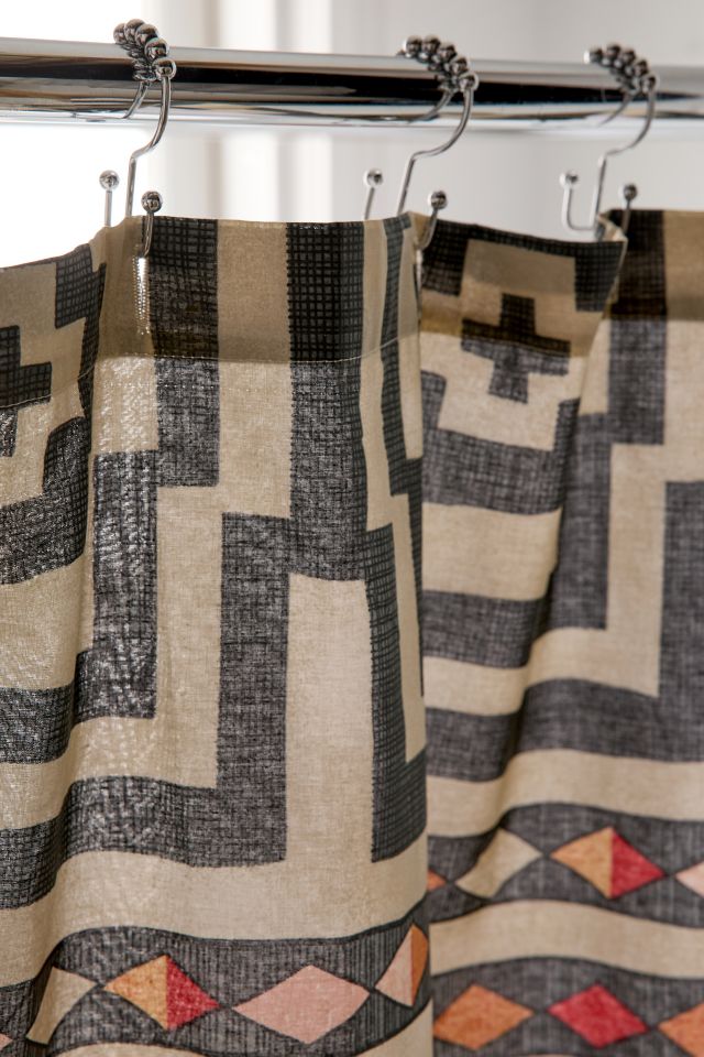 Hypnotic Multicolor Geometric Fabric Shower Curtain with Liner
