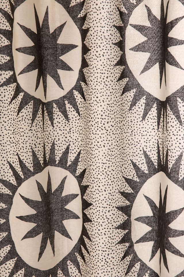 Cream and Black Geometric Cotton Shower Curtain