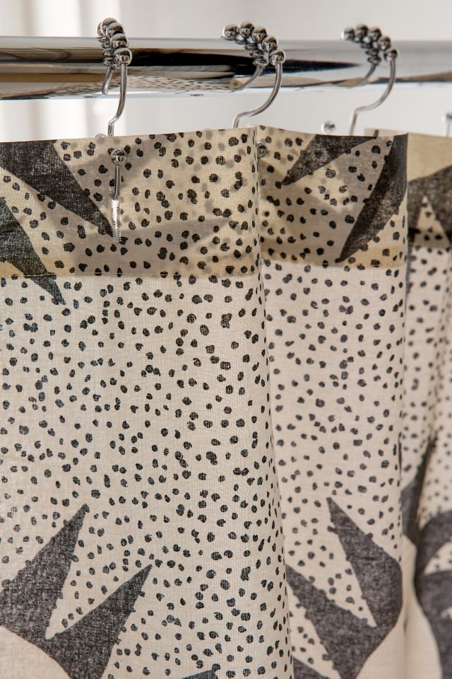 Cream and Black Geometric Cotton Shower Curtain