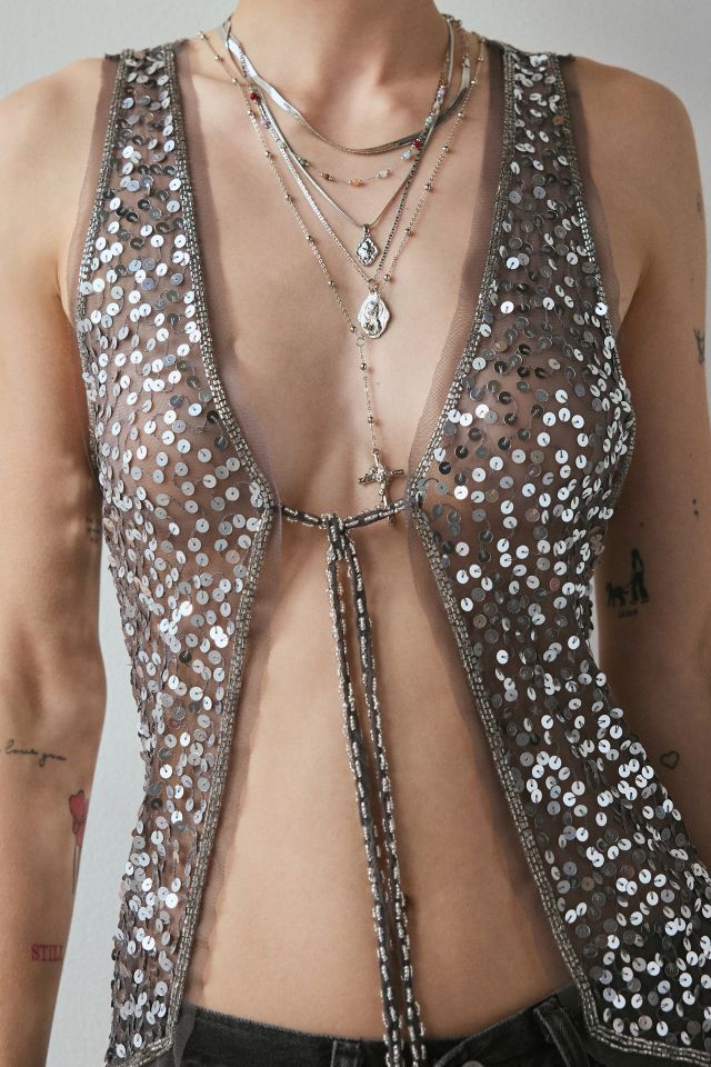 Kimchi Blue Kiki Sequin Tie-Front Vest Top #1