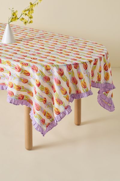 Urban Outfitters Printed Ruffle Edge Tablecloth In Lilac At