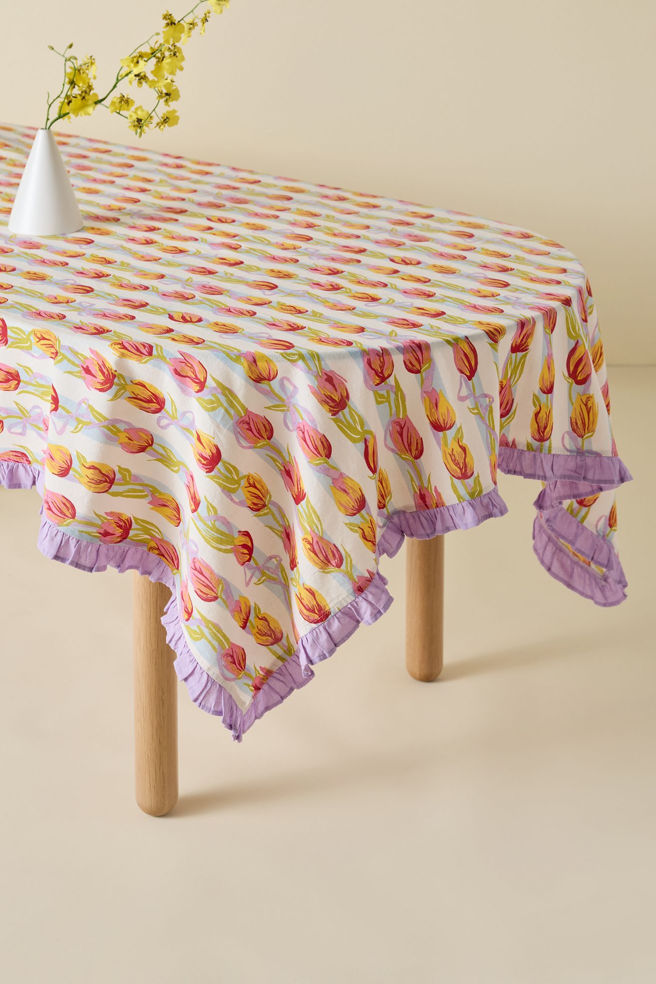 Printed Ruffle Edge Tablecloth - Floral Stripe, Regular, ONE SIZE
