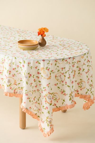 Urban Outfitters Printed Ruffle Edge Tablecloth In Finley Frames At  In White