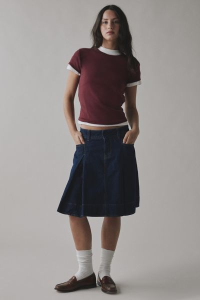 Bdg Bookworm Pleated Denim Midi Skirt In Babylon Indigo Wash, Women's At Urban Outfitters In Babylon Indigo Wash