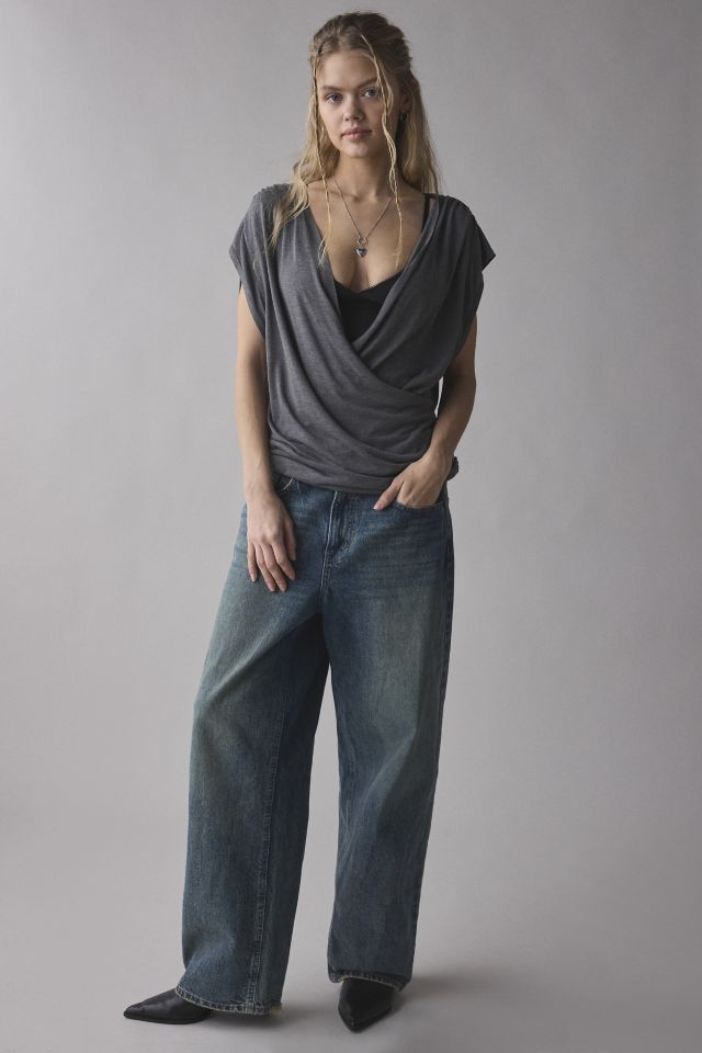 UO Indie Plunging Wrap-Front Drape Top