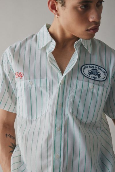 BDG MECHANIC SHORT SLEEVE SHIRT TOP IN WHITE, MEN'S AT URBAN OUTFITTERS 