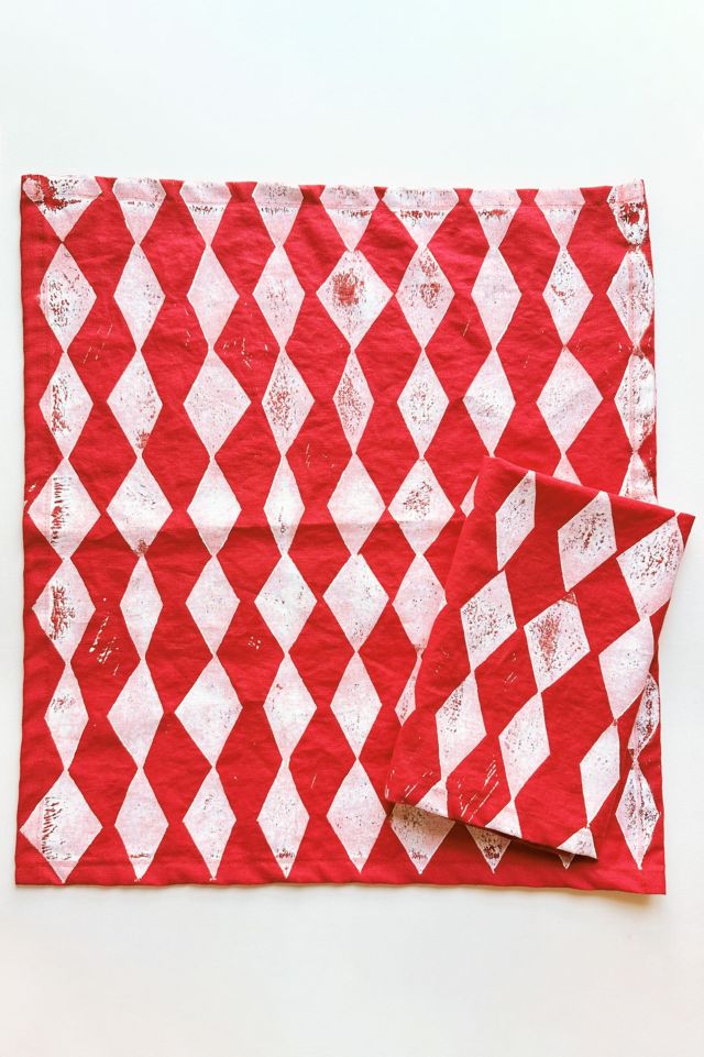 Julie Peach Block Printed Diamonds Napkin Set #1