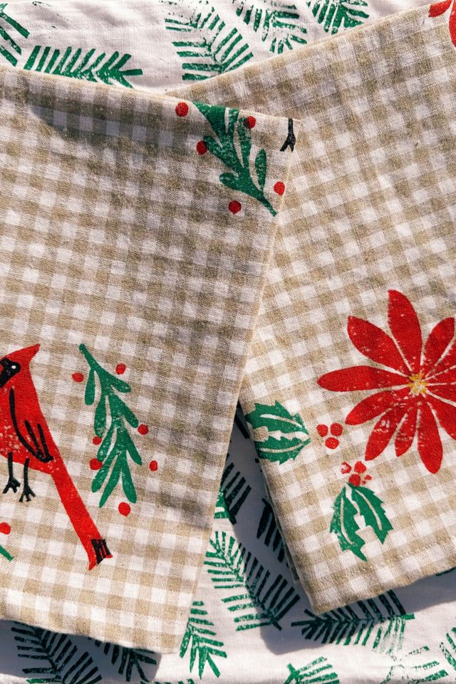 Julie Peach Block Printed Poinsettia Napkin Set #1