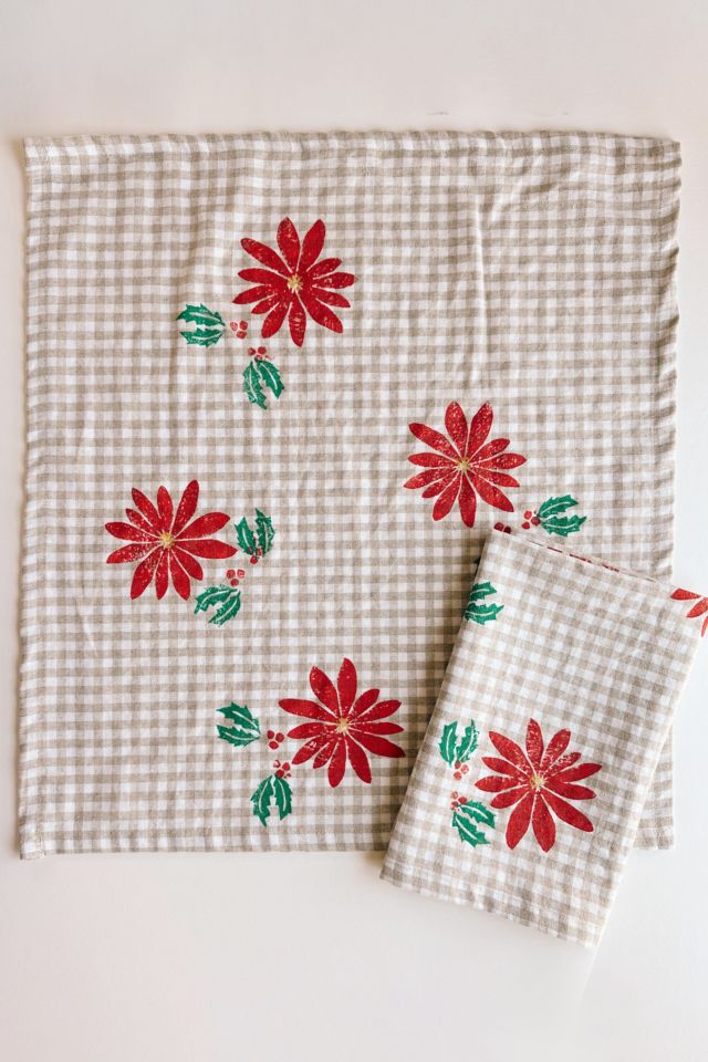 Julie Peach Block Printed Poinsettia Napkin Set #2
