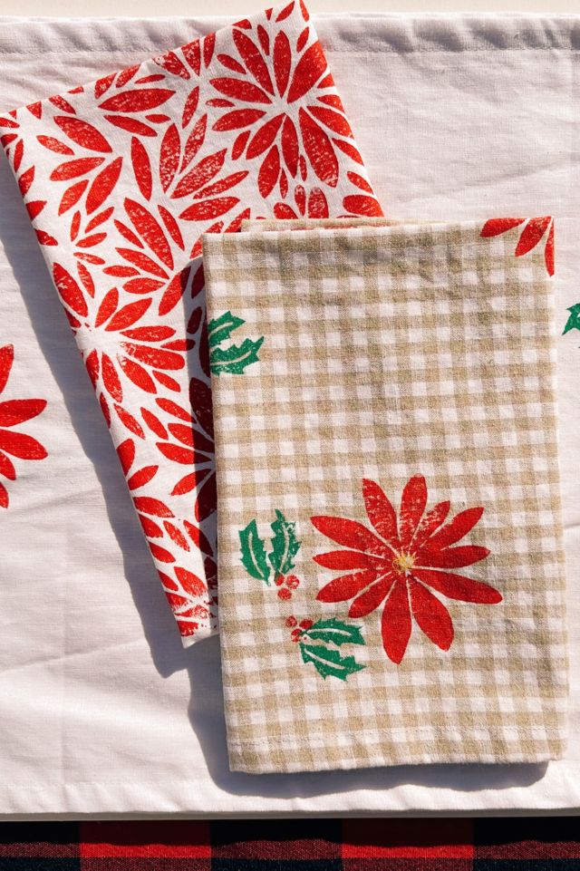 Julie Peach Block Printed Poinsettia Napkin Set #4
