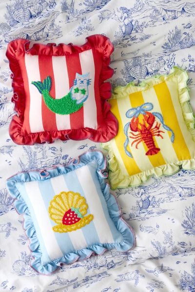 Urban Outfitters Palm B*tch Tufted Striped Ruffle Mini Throw Pillow In Shellberry At