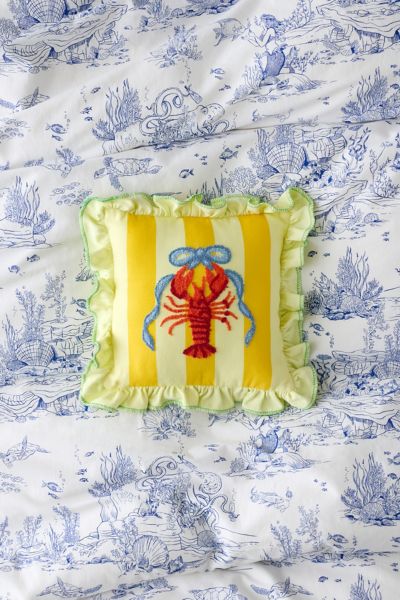 Urban Outfitters Palm B*tch Tufted Striped Ruffle Mini Throw Pillow In Lobster Bow At