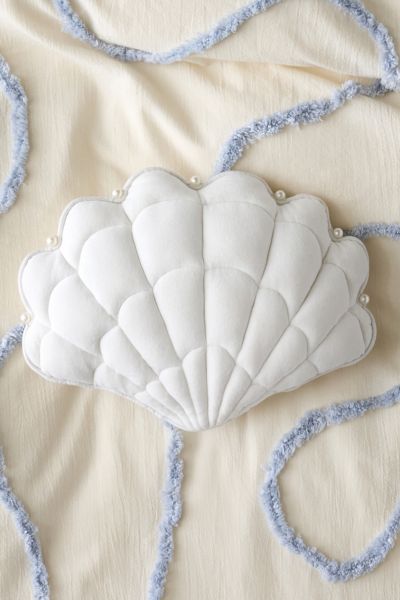 Urban Outfitters Velvet Pearl Clam Shell Throw Pillow In Cream At