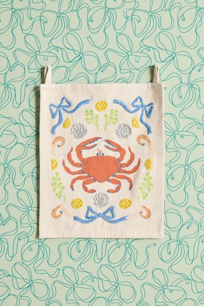Fancy Crab Embroidered Flag Tapestry
