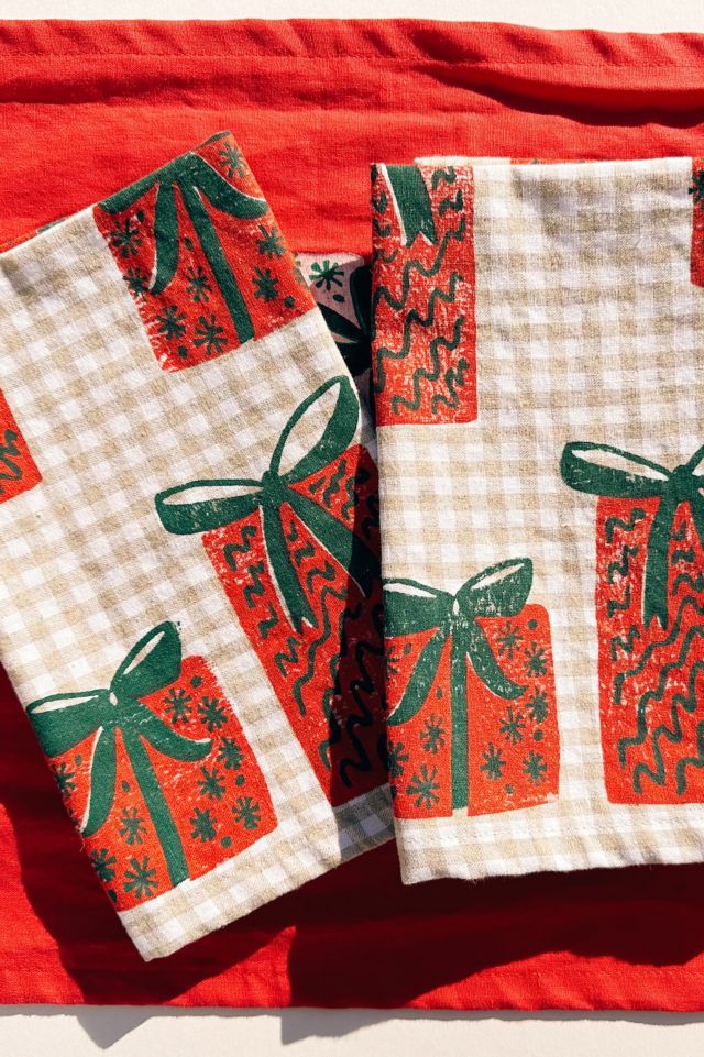 Julie Peach Block Printed Presents  Napkin Set #2