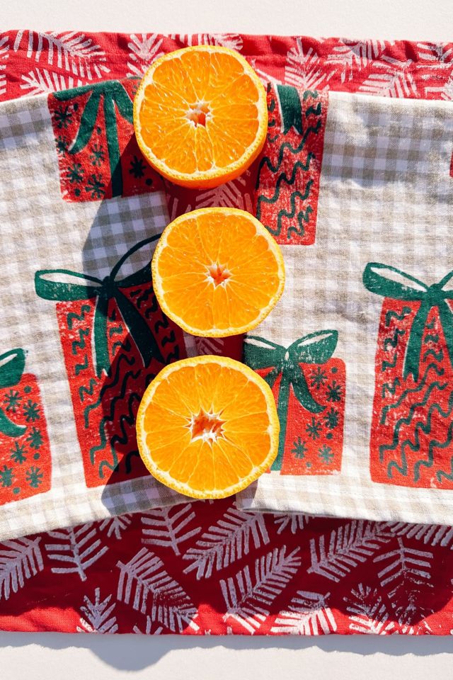 Julie Peach Block Printed Presents  Napkin Set #3